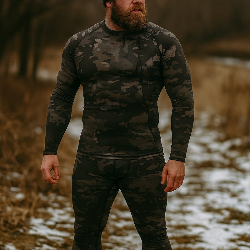 Men's Camouflage Thermal Underwear Tactical Sports Shapewear Set
