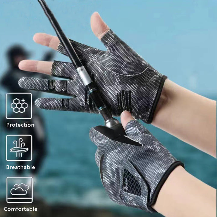 Fingerless Fishing Gloves- 3-Cut Design, UPF 50+ Sun Protection, Non-Slip Palm for Outdoor Sports
