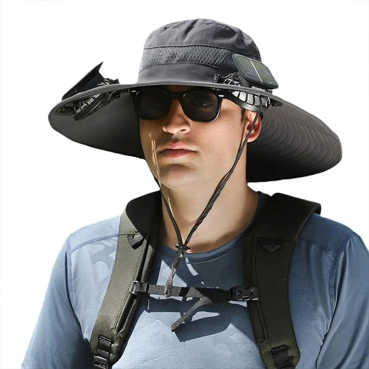 Solar-Powered Double Fan Sun Hat – Wide Brim Outdoor UV Protection Fishing Cap