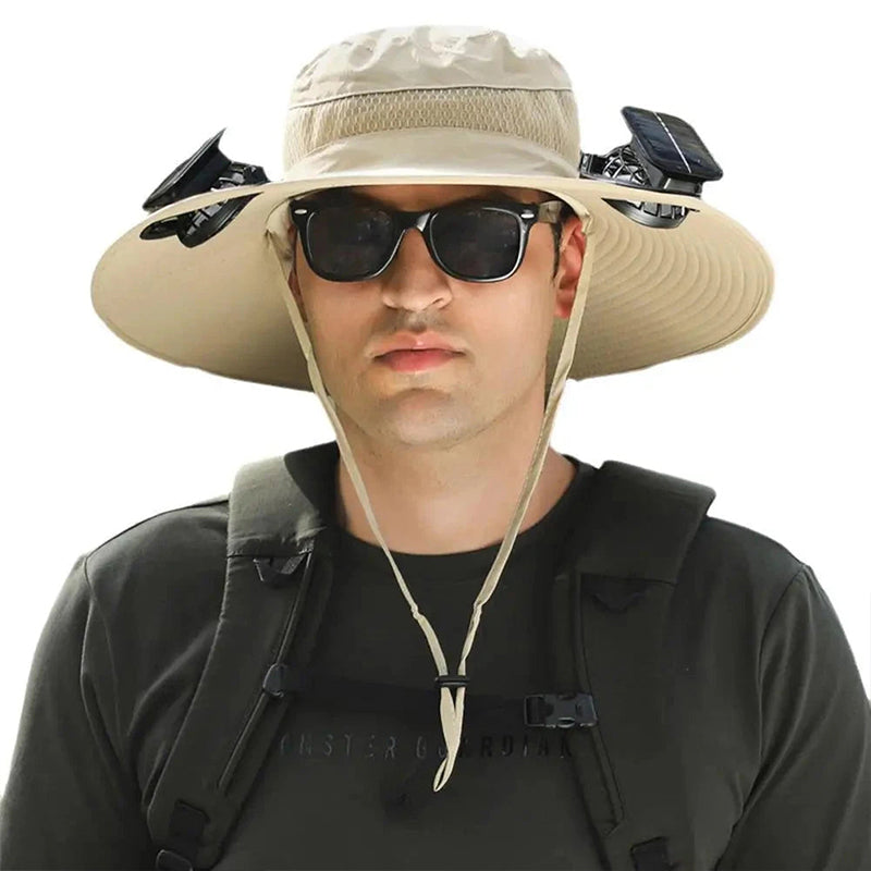 Solar-Powered Double Fan Sun Hat – Wide Brim Outdoor UV Protection Fishing Cap