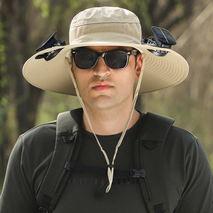 Solar-Powered Double Fan Sun Hat – Wide Brim Outdoor UV Protection Fishing Cap