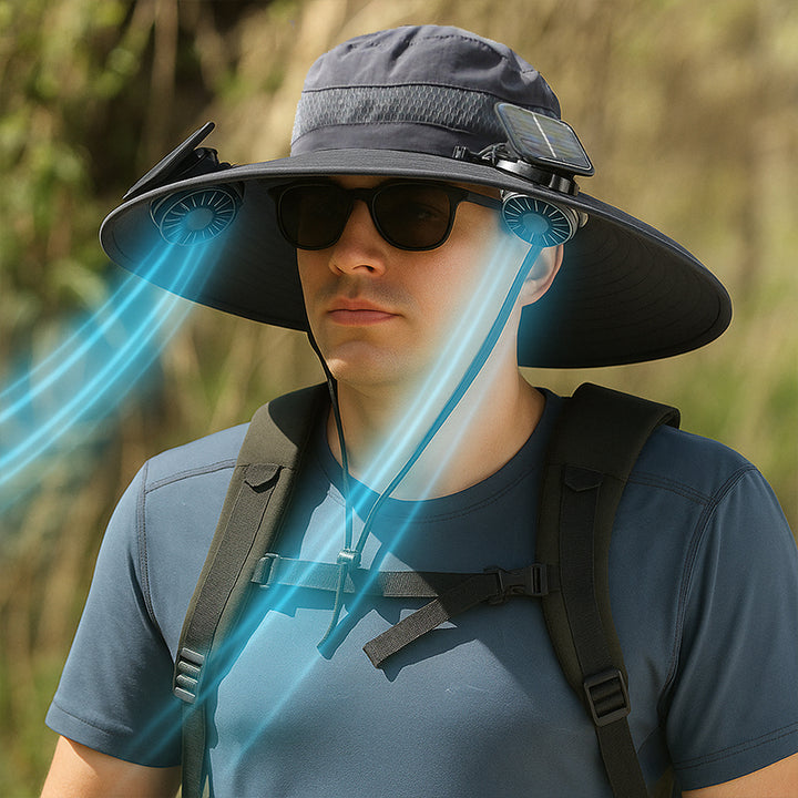Wide Brim Sun Hat with Solar Fans – Outdoor Work, Fishing & Gardening Hat
