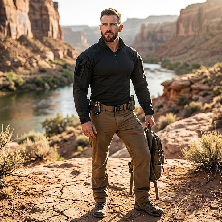 Men's Tactical Combat Shirt – Quarter Zip Training Shirt with Sleeve Pocket