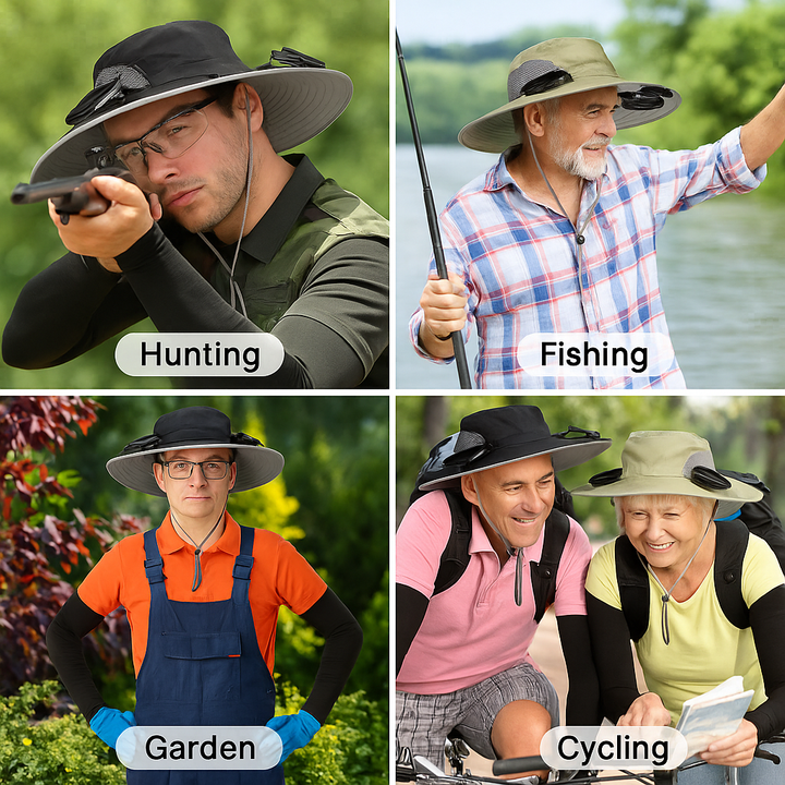 Wide Brim Sun Hat with Solar Fans – Outdoor Work, Fishing & Gardening Hat