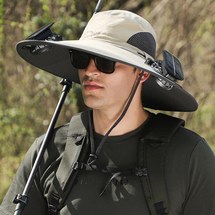 Solar-Powered Double Fan Sun Hat – Wide Brim Outdoor UV Protection Fishing Cap
