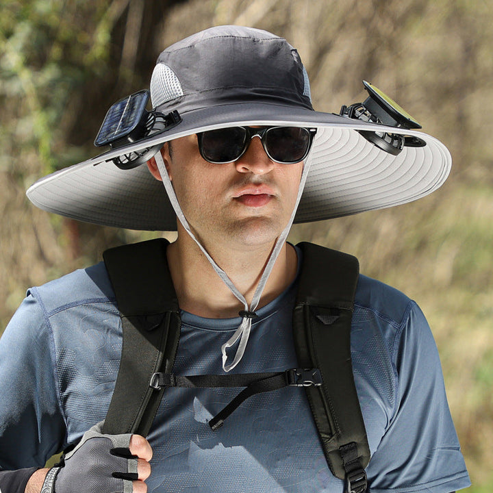 Solar-Powered Double Fan Sun Hat – Wide Brim Outdoor UV Protection Fishing Cap