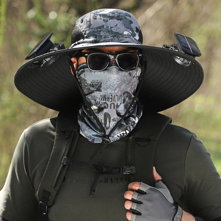 Solar-Powered Double Fan Sun Hat – Wide Brim Outdoor UV Protection Fishing Cap
