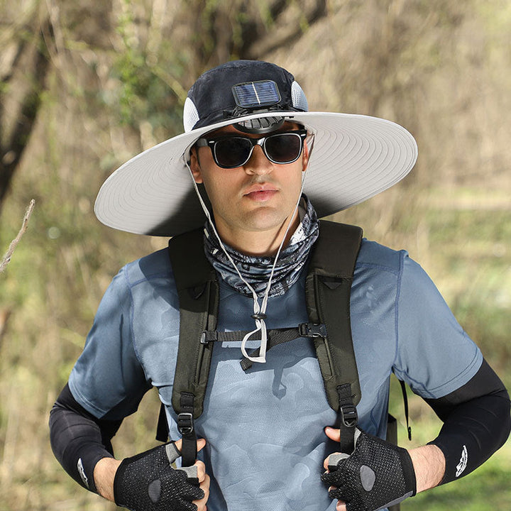 Solar-Powered Double Fan Sun Hat – Wide Brim Outdoor UV Protection Fishing Cap