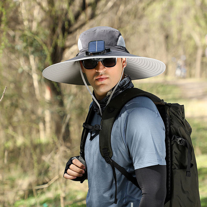 Solar-Powered Double Fan Sun Hat – Wide Brim Outdoor UV Protection Fishing Cap