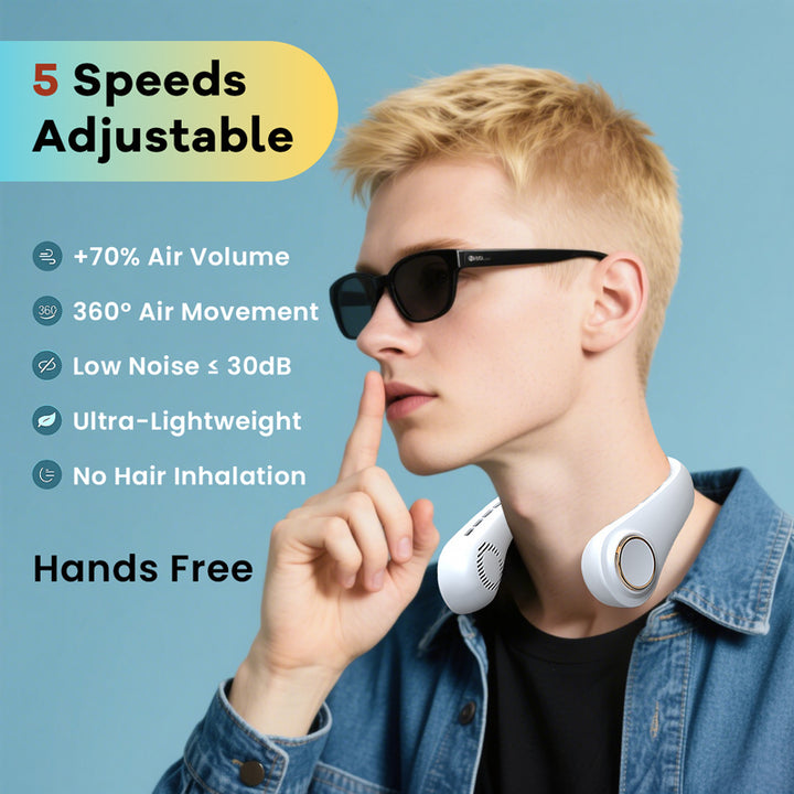 Ultimate Neck Cooling Fan, Portable Bladeless Neck Fans, Upgrade 360° Airflow, Ultra Quiet, 5 Speeds