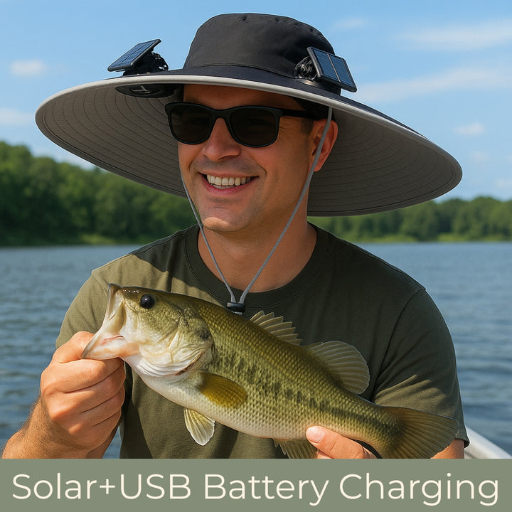 Wide Brim Sun Hat with Solar Fans – Outdoor Work, Fishing & Gardening Hat