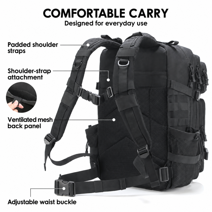 Archon backpack padded shoulder straps and ventilated back panel