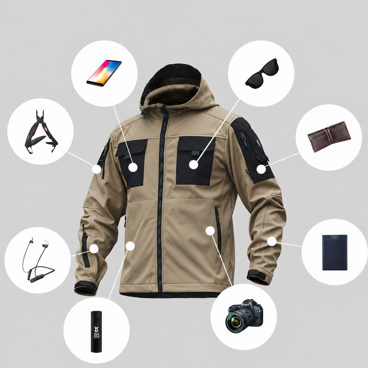 5-in-1 jacket storage pockets for everyday travel essentials