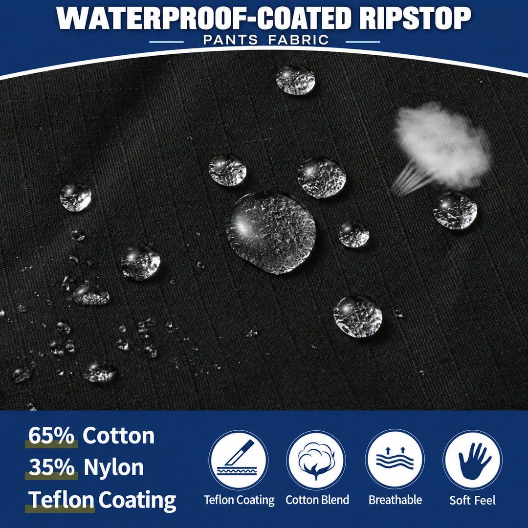 G3 pants fabric: 65% cotton, 35% nylon, waterproof-coated ripstop