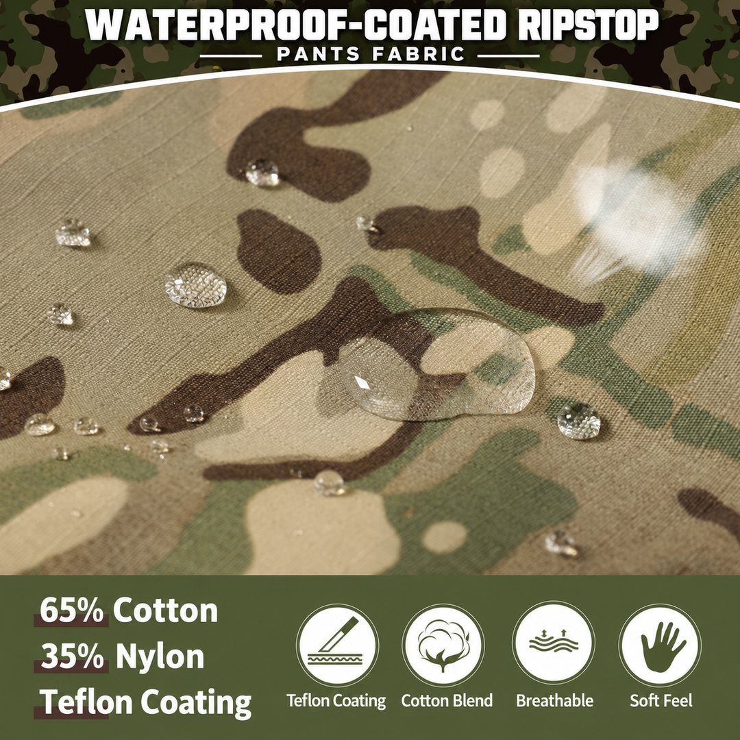 G3 pants fabric: 65% cotton, 35% nylon, waterproof-coated ripstop