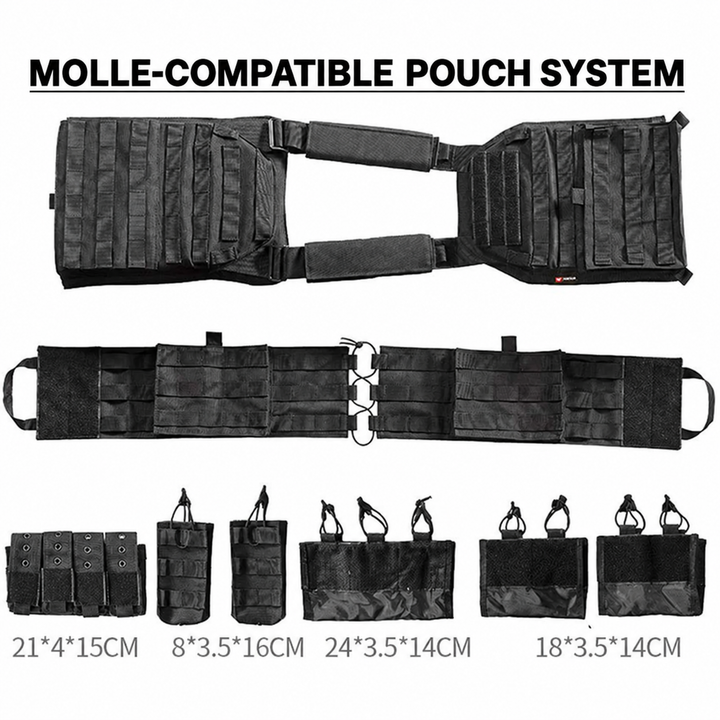 MOLLE-compatible vest pouch components and dimensions