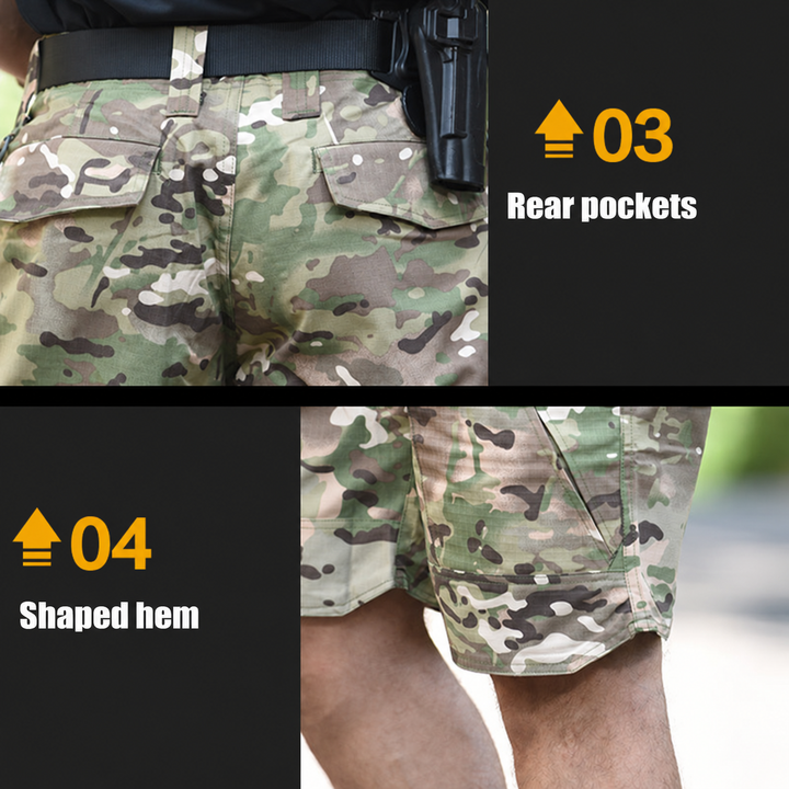 All-Terrain shorts rear pockets and shaped hem details.