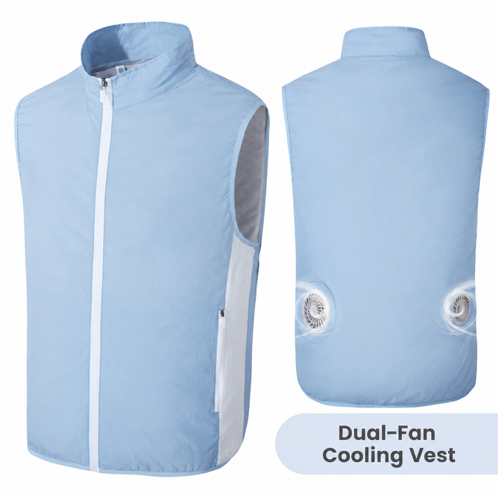 Front and back of a dual-fan cooling vest.
