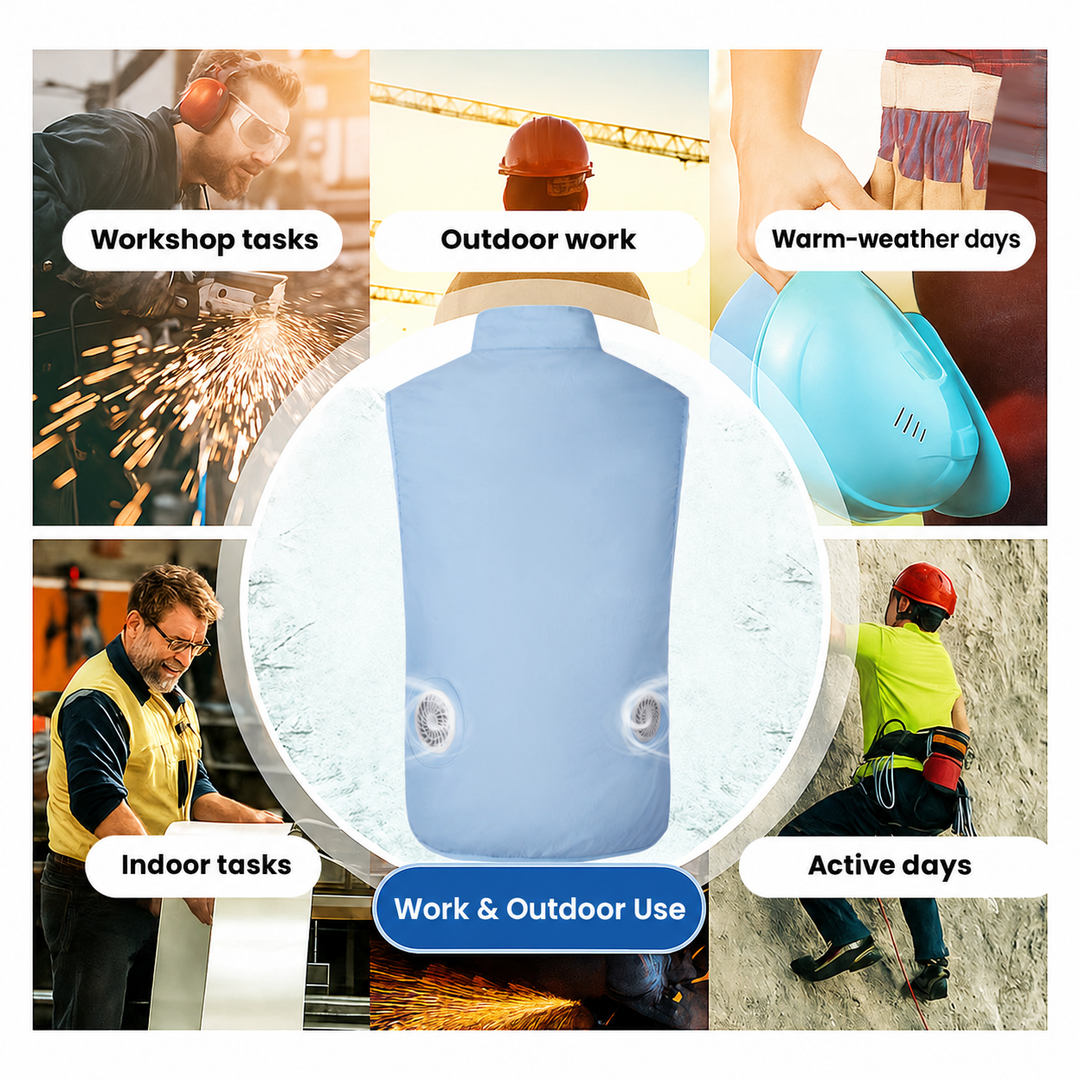 Fan-cooled vest for work and outdoor activities.
