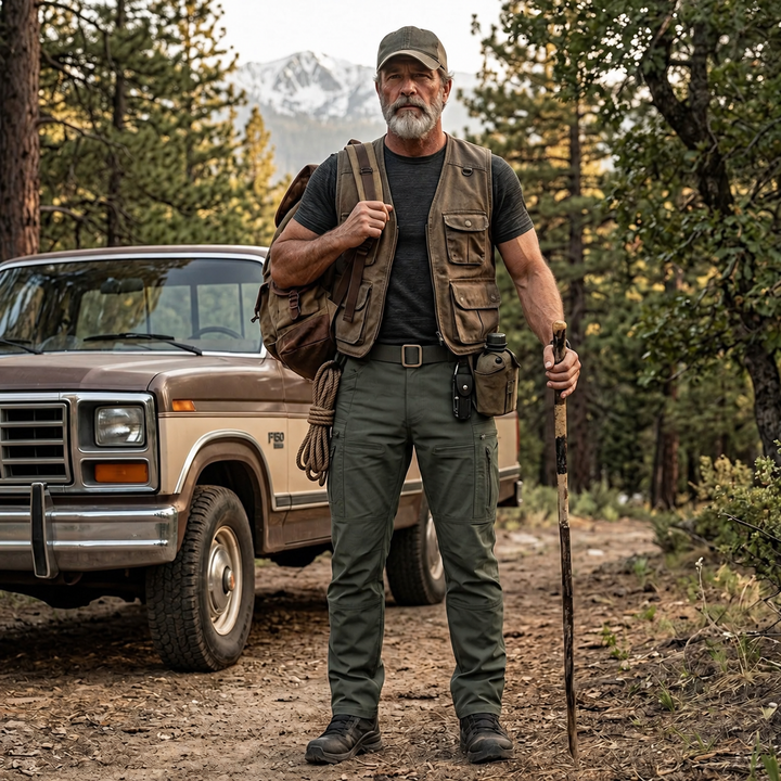 Ripstop cargo pants worn on a forest trail.