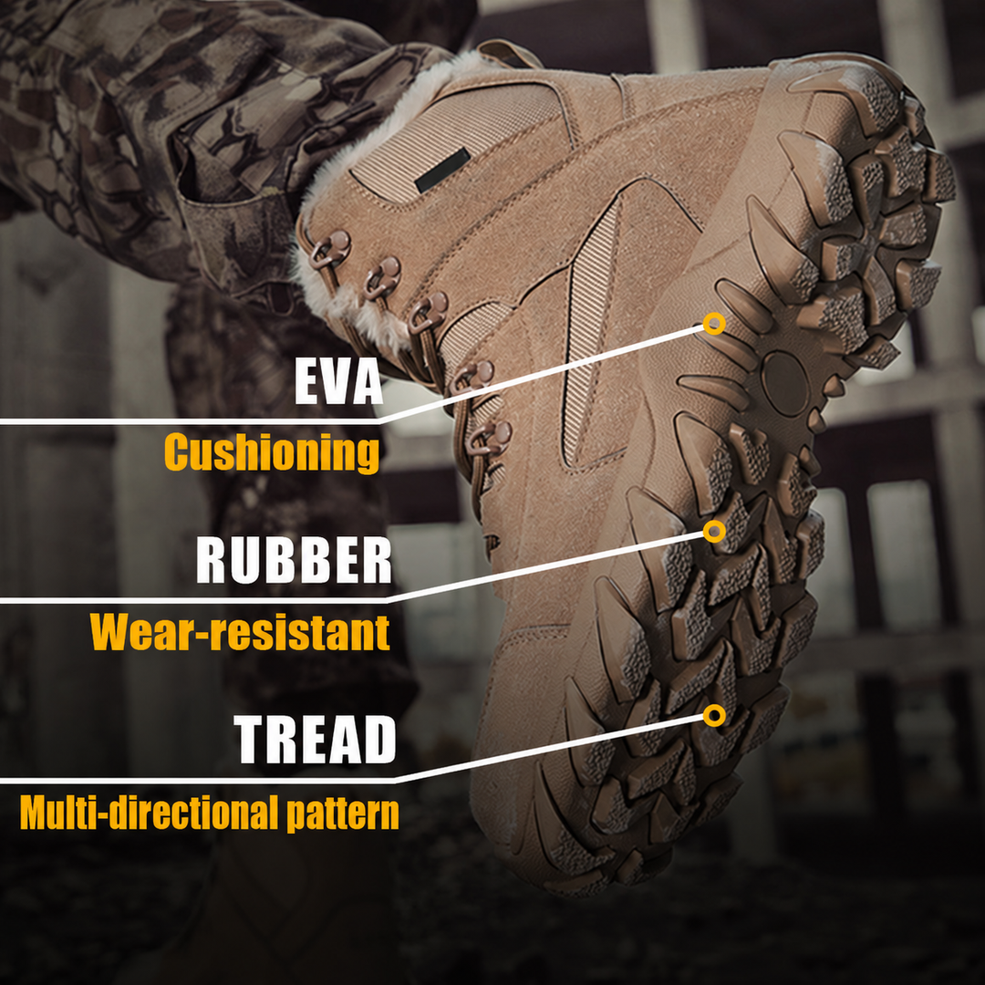 Outdoor boot EVA cushioning, rubber outsole and tread