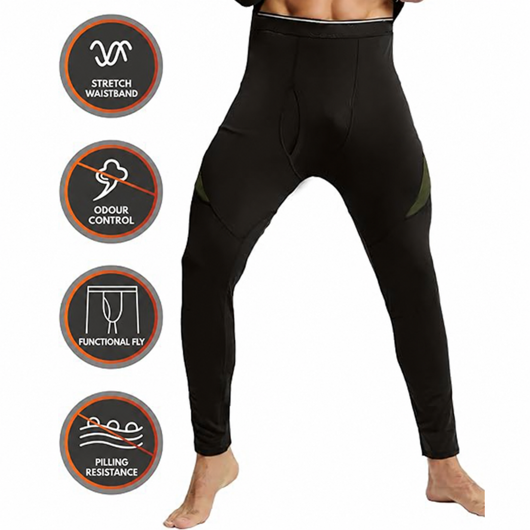 Thermal base-layer pants with a stretch waistband and functional fly.