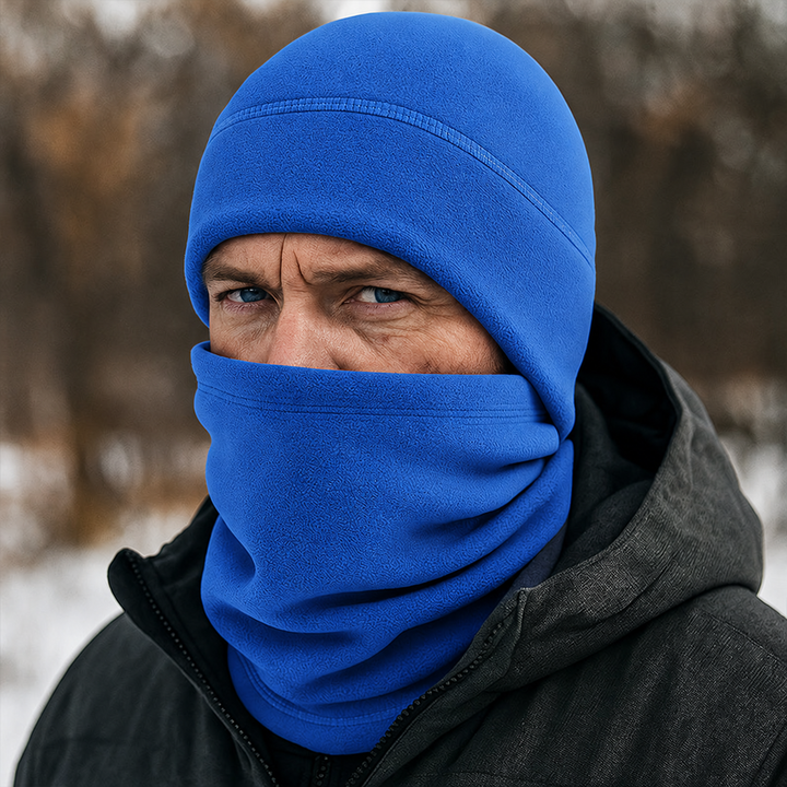 Fleece toque and neck warmer blue model without a flag patch
