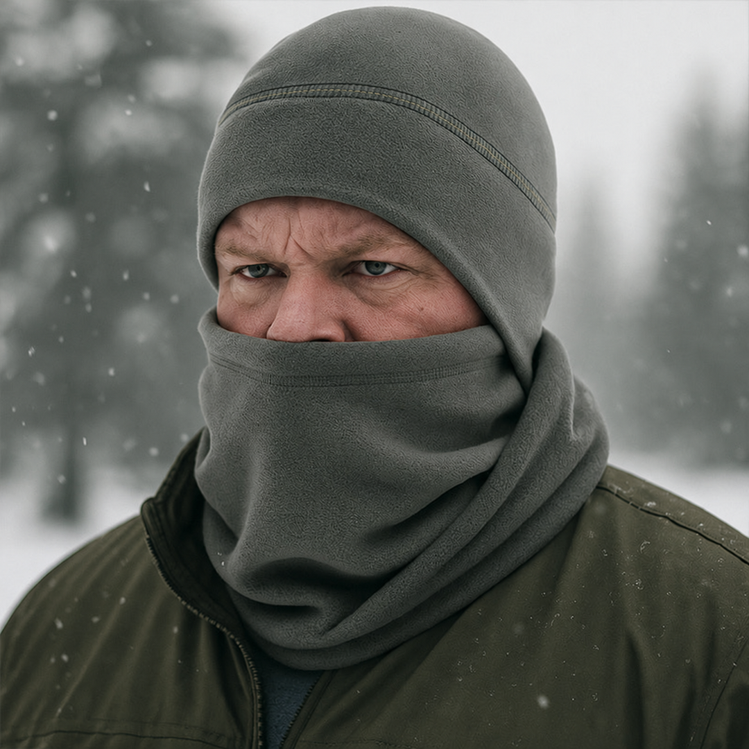 Fleece toque and neck warmer grey model without a flag patch