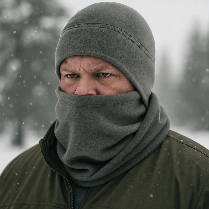Fleece toque and neck warmer grey model without a flag patch