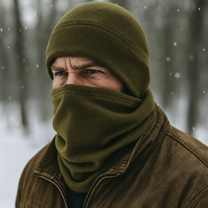 Fleece toque and neck warmer olive model without a flag patch