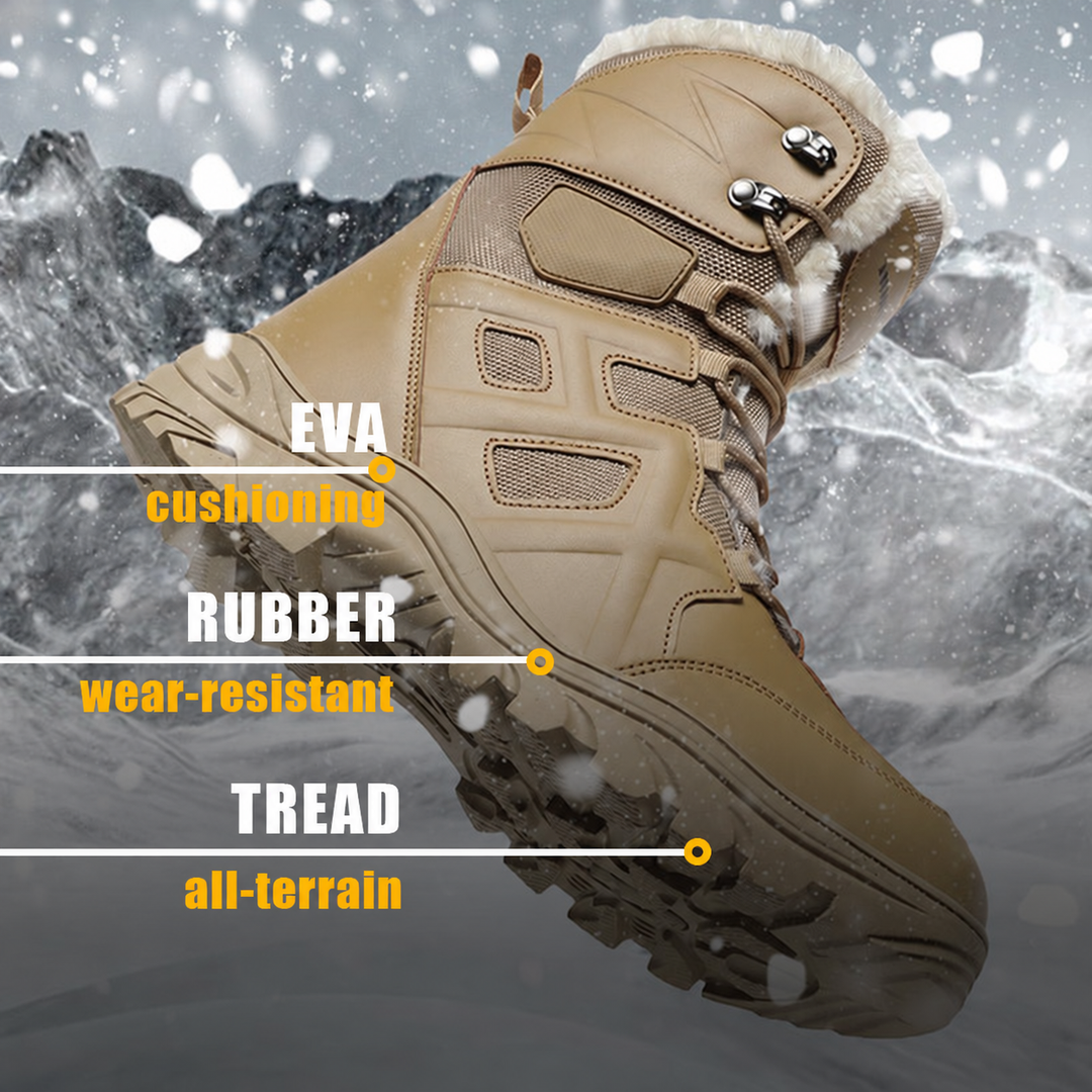 Winter boot EVA cushioning, rubber outsole and tread.