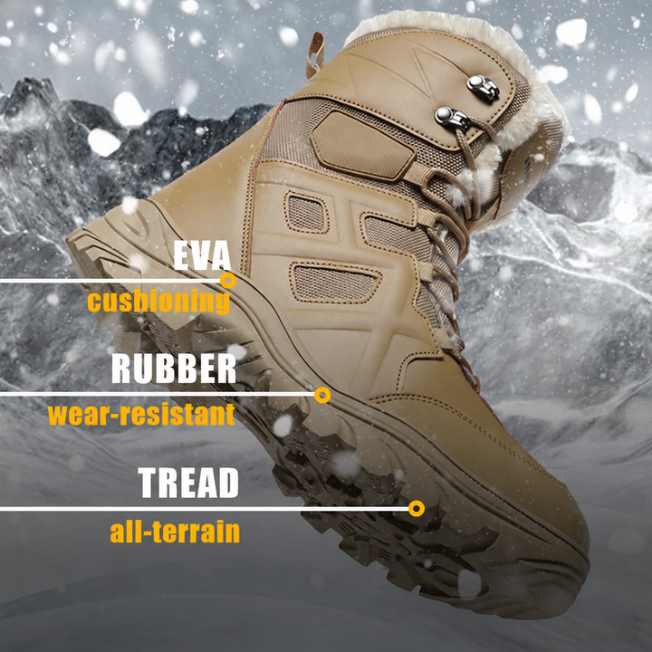 Winter boot EVA cushioning, rubber outsole and tread.