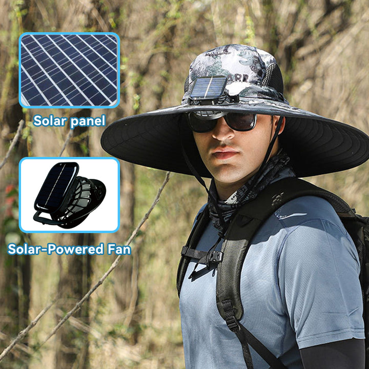 Wide Brim Sun Hat with Solar Fans – Outdoor Work, Fishing & Gardening Hat